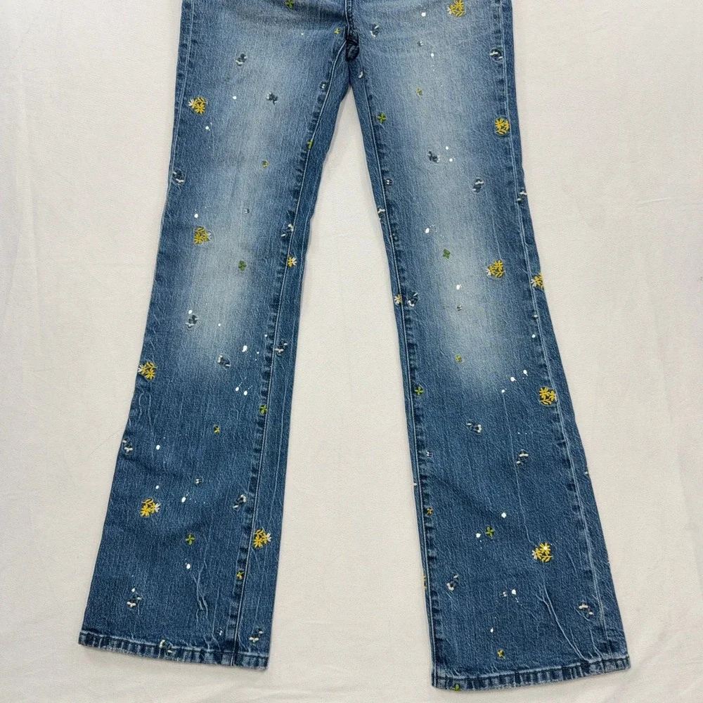 Pilcro Jeans The Icon Floral Embroidery Paint Splatter Blue Womens 25